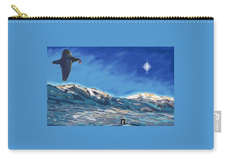 Yellowstone Carry-all Pouch featuring the digital art Christmas Raven by Les Herman