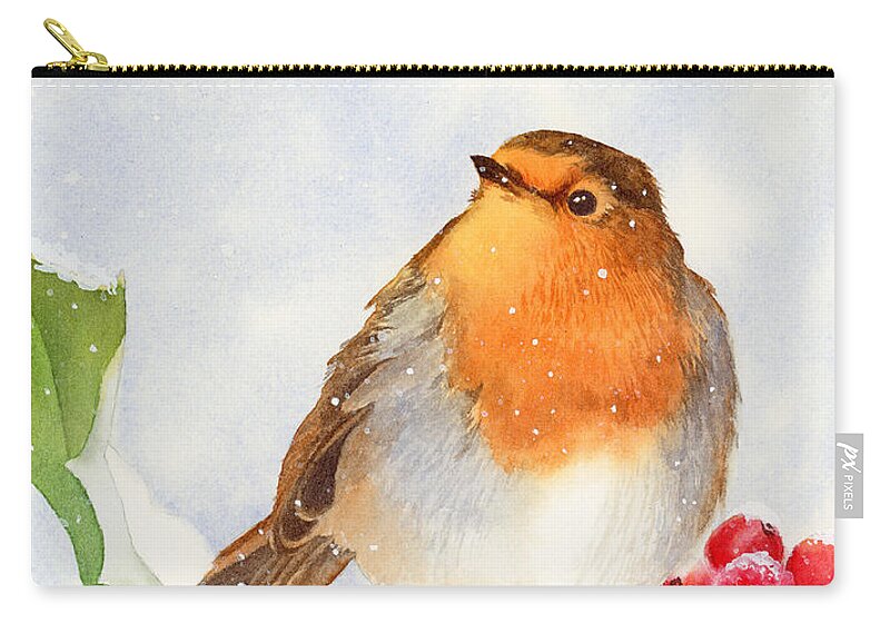 Christmas Carry-all Pouch featuring the painting Christmas Robin by Espero Art