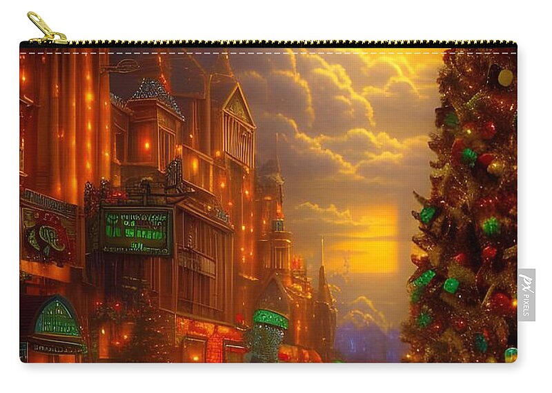 Digital Christmas Shopping Zip Pouch featuring the digital art Christmas Shopping on a Beautiful Day by Beverly Read