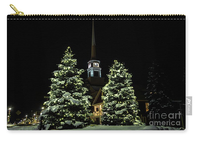 Vermont Zip Pouch featuring the photograph Christmas time in picturesque Stowe Vermont. by Scenic Vermont Photography