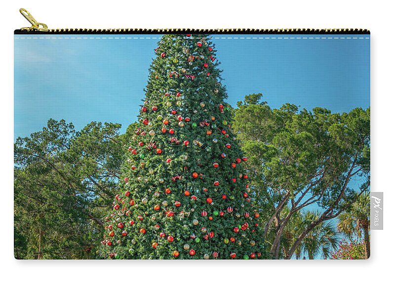 Bird Key Zip Pouch featuring the photograph Christmas Tree at St. Armand's Circle, Sarasota, Florida by Liesl Walsh