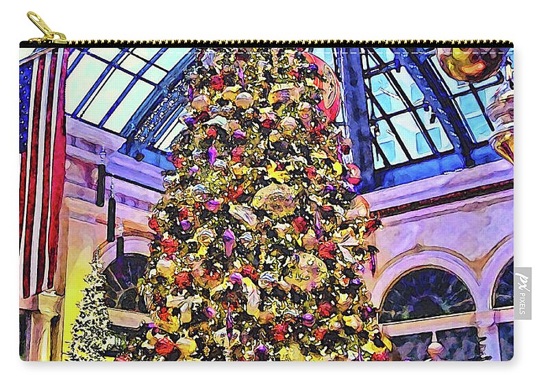 Christmas Tree Zip Pouch featuring the photograph Christmas Tree, Bellagio, Las Vegas by Tatiana Travelways