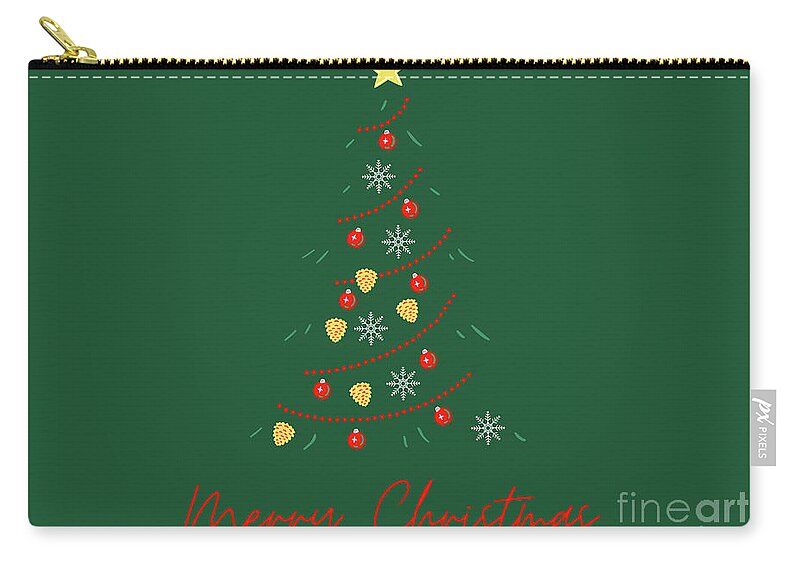 Christmas Tree; Ornaments; Star; Pine Cones; Garland; Merry Christmas; Simple; Holiday; Zip Pouch featuring the photograph Christmas Tree on Green by Tina Uihlein