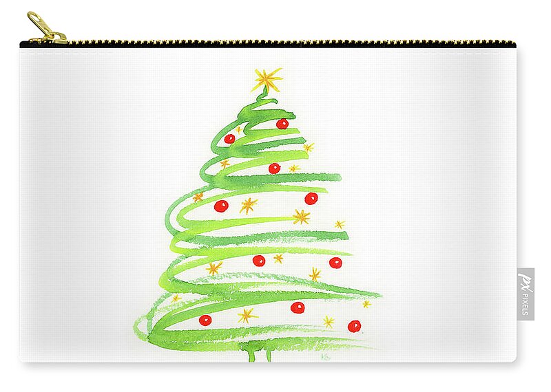 Christmas Zip Pouch featuring the painting Christmas tree with decoration by Karen Kaspar