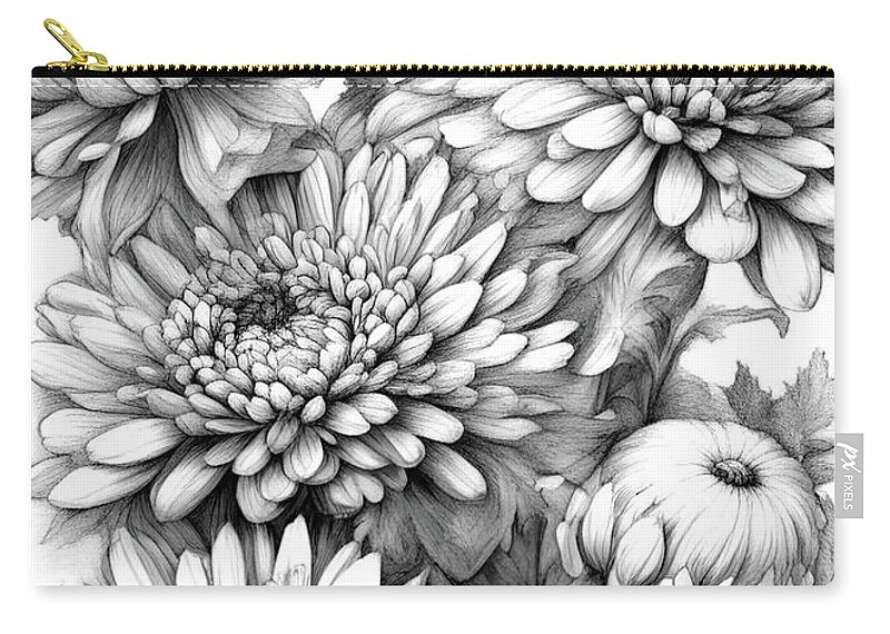 Chrysanthemum Zip Pouch featuring the digital art Chrysanthemum Paint a Sketch by Delynn Addams