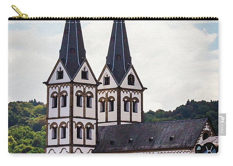 Germany Zip Pouch featuring the digital art Church of St Severus, Boppard Dry Brush on Canvas by Ron Long Ltd Photography