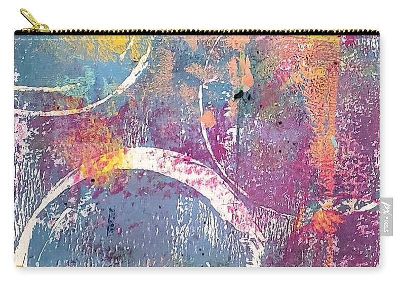 Circle Zip Pouch featuring the mixed media Blue Pink Circle Abstract Print by Joanne Herrmann