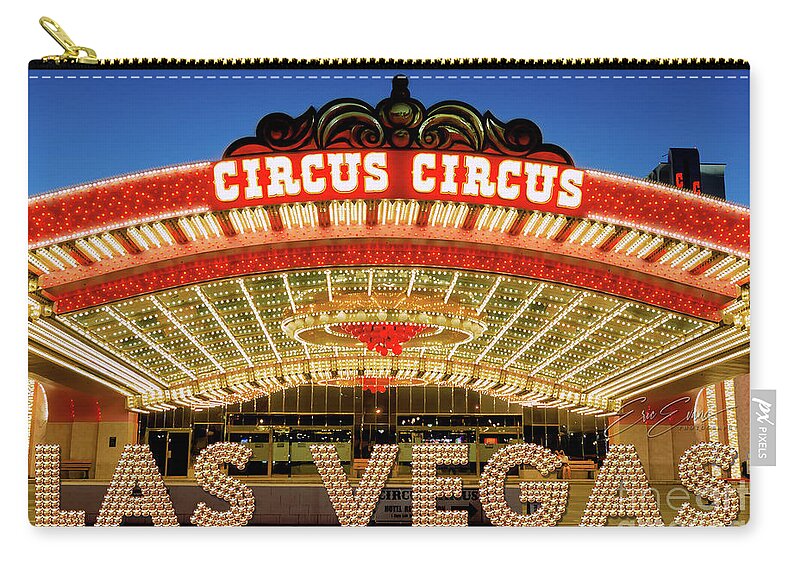 Post Card Zip Pouch featuring the photograph Circus Circus Casino Outside Main Entrance at Dusk Post Card by Aloha Art