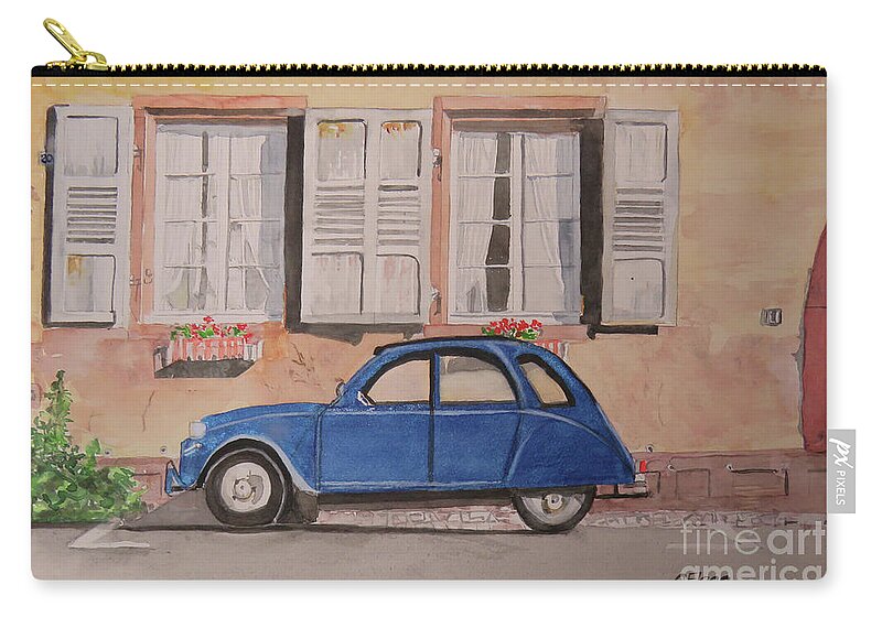 Original Watercolor Zip Pouch featuring the painting Citroen Duck by Carol Flagg