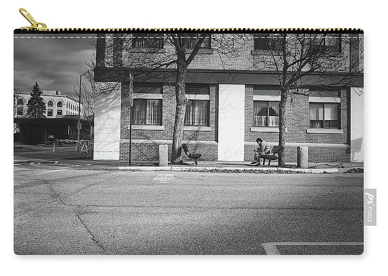 City Zip Pouch featuring the photograph City Bench by Bob Orsillo