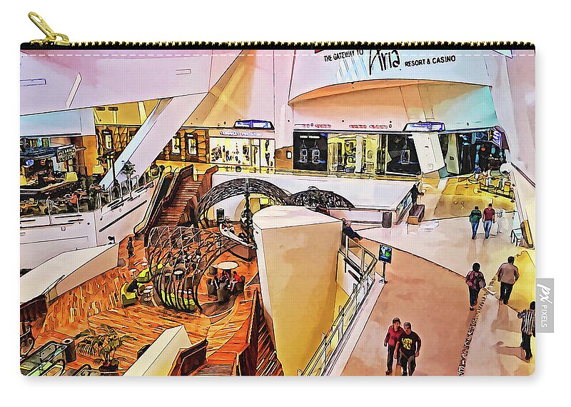 City Center Zip Pouch featuring the mixed media City Center, Cosmopolitan Shopping Mall, Las Vegas by Tatiana Travelways