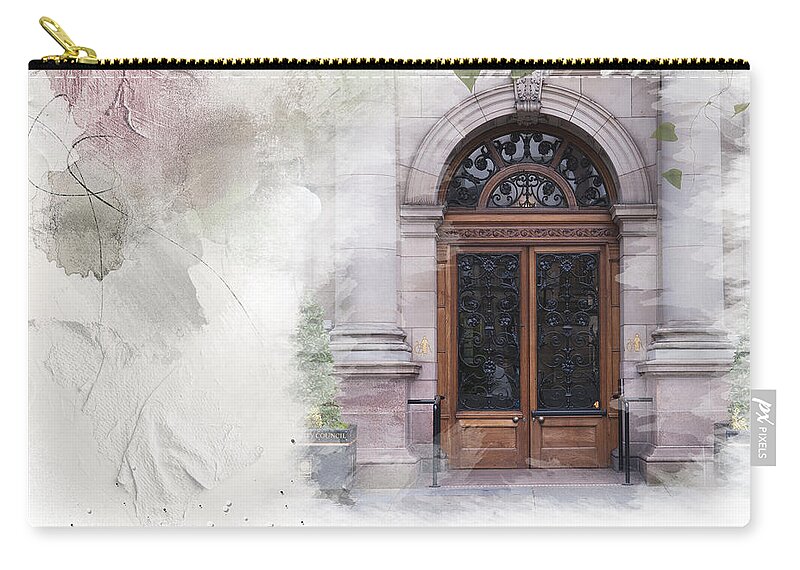 Door Zip Pouch featuring the mixed media City Chambres by Moira Law