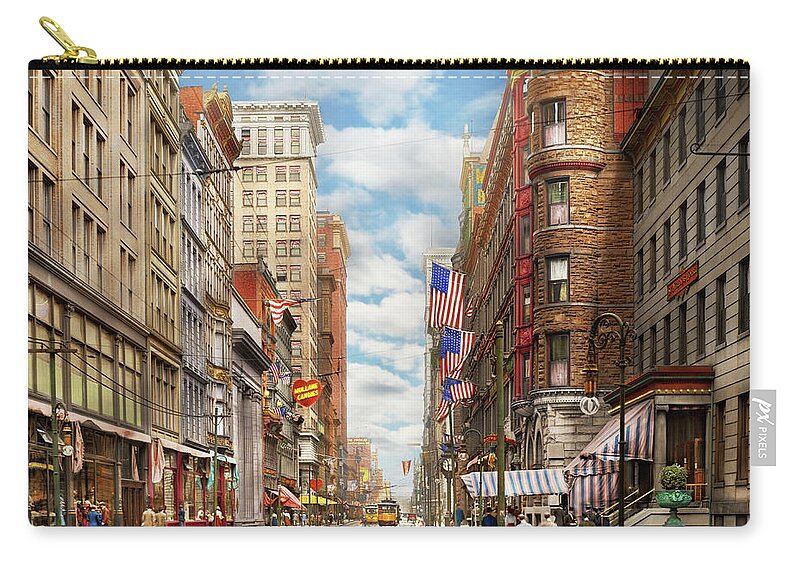 Cincinnati Carry-all Pouch featuring the photograph City - Cincinnati, OH - Fourth and Race St 1908 by Mike Savad