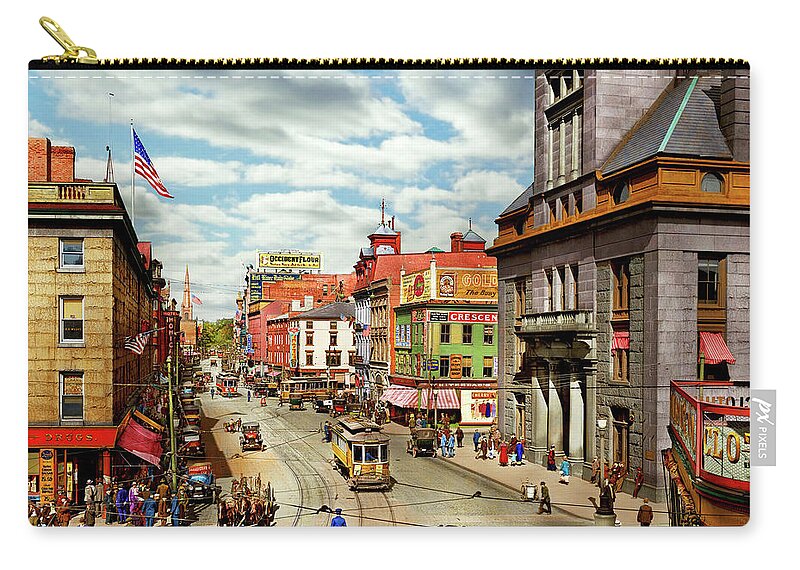 Fall River Zip Pouch featuring the photograph City - Fall River, MA - The City Hall on Main Street 1913 by Mike Savad