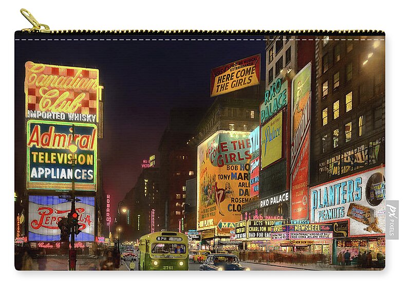 New York Zip Pouch featuring the photograph City - Manhattan, NY - Here comes the girls 1953 by Mike Savad