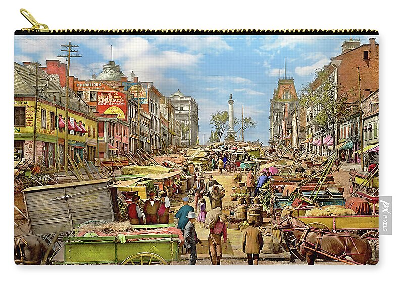 Jacques Cartier Square Zip Pouch featuring the photograph City - Montreal, CA - Jacques Cartier Square 1900 by Mike Savad