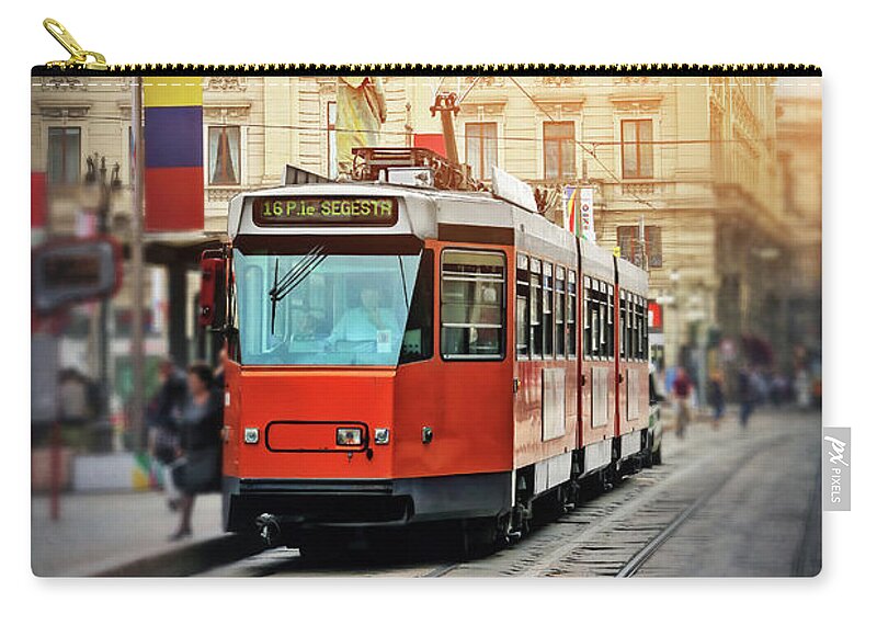 Milan Carry-all Pouch featuring the photograph City Trams of Milan Italy by Carol Japp