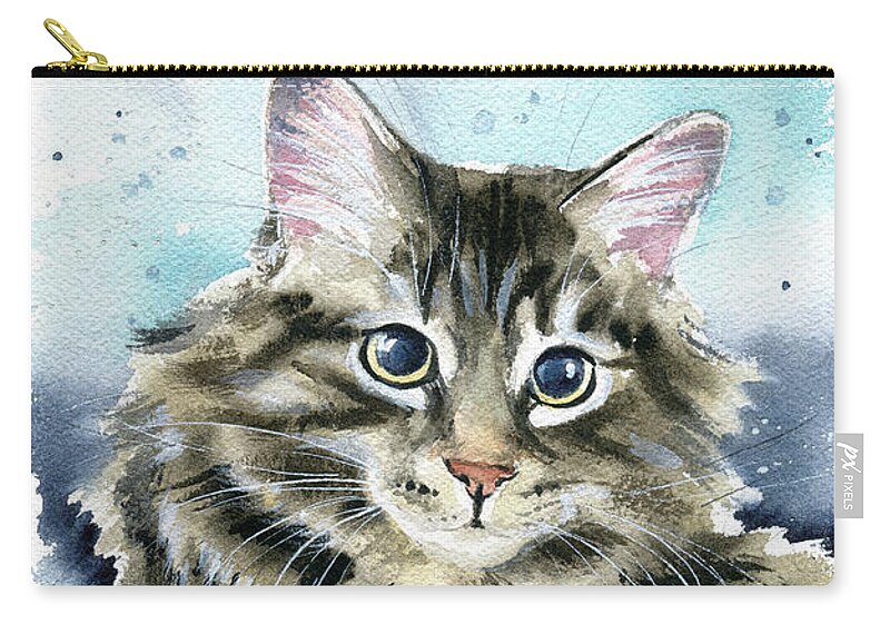 Cats Zip Pouch featuring the painting Clancy Fluffy Cat Painting by Dora Hathazi Mendes