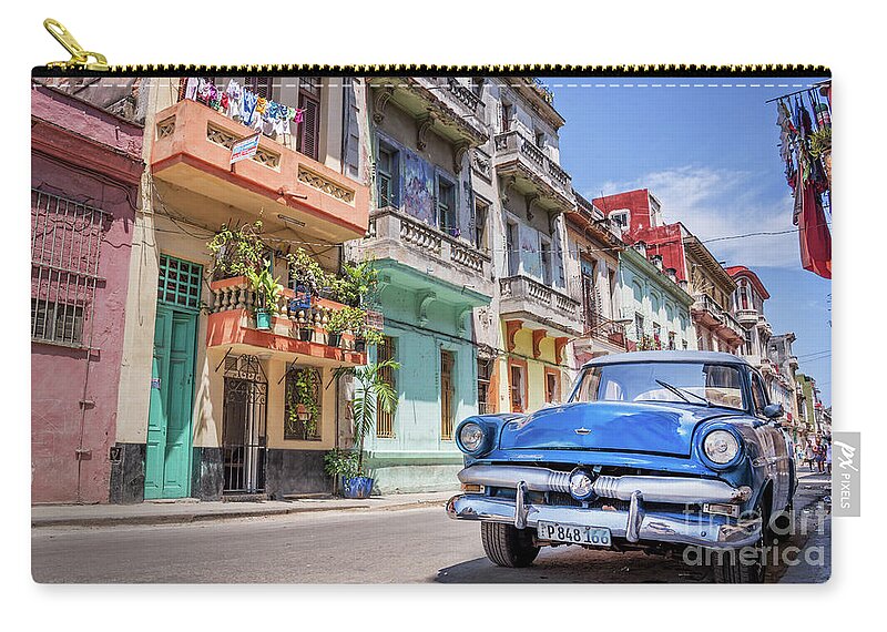 Classic Carry-all Pouch featuring the photograph Classic car in Havana, Cuba by Delphimages Photo Creations