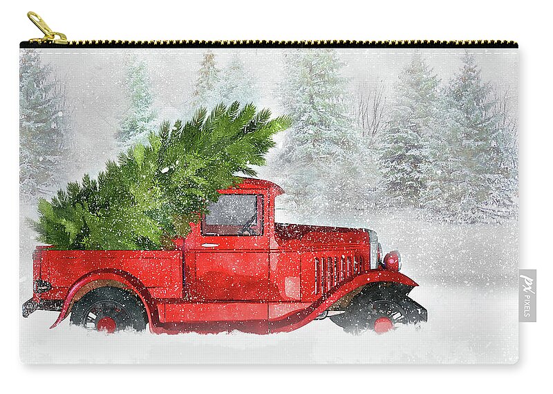 Christmas Zip Pouch featuring the digital art Classic Holiday Vintage Red Truck by Doreen Erhardt