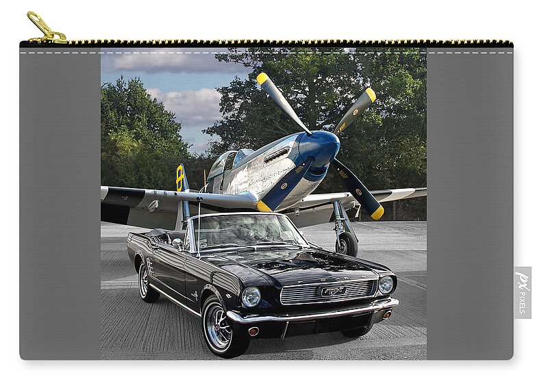 Ford Mustang Zip Pouch featuring the photograph Classic Mustang with p-51 by Gill Billington