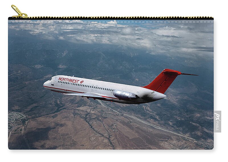Northwest Orient Airlines Zip Pouch featuring the mixed media Classic Northwest Airlines DC-9 by Erik Simonsen