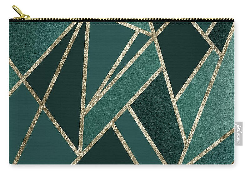 Graphic-design Zip Pouch featuring the digital art Classic Teal Gold Geo #1 #geometric #decor #art by Anitas and Bellas Art