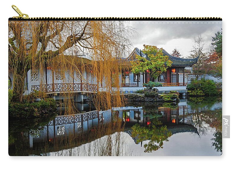 Alex Lyubar Zip Pouch featuring the photograph Classical Chinese Garden in Vancouver by Alex Lyubar