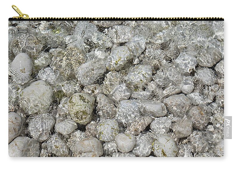 Coast Zip Pouch featuring the photograph Clear sea water flowing over white stones 2 by Adriana Mueller
