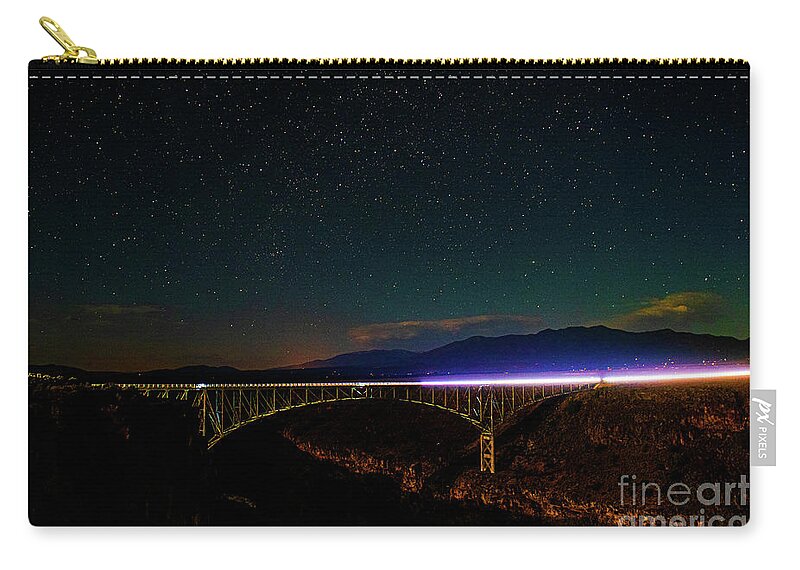 Taos Zip Pouch featuring the photograph Clear Starry Night at the Gorge Bridge by Elijah Rael