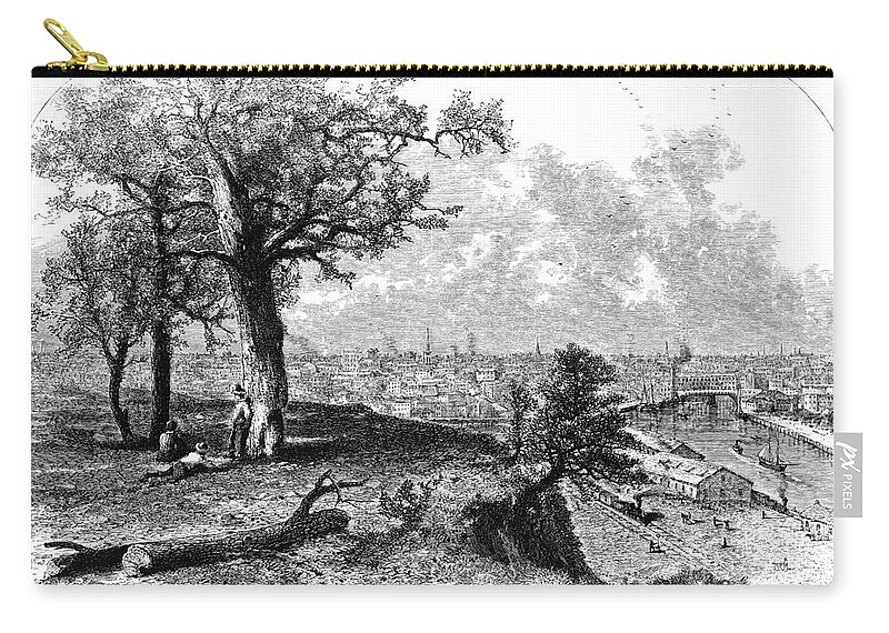 1872 Zip Pouch featuring the drawing Cleveland, Ohio by John Douglas Woodward