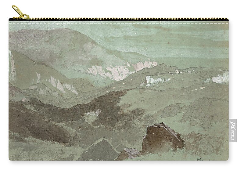 Thomas Moran Zip Pouch featuring the drawing Cliffs of Ecclesbourne Near Hastings by Thomas Moran