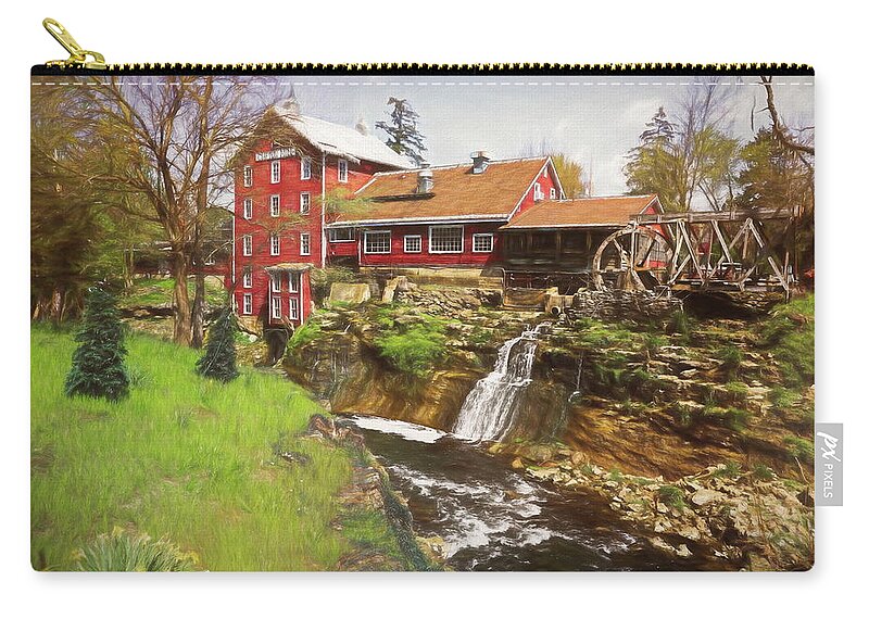 Clifton Mill Vintage Retro Zip Pouch featuring the mixed media Clifton Mill Vintage Retro by Dan Sproul