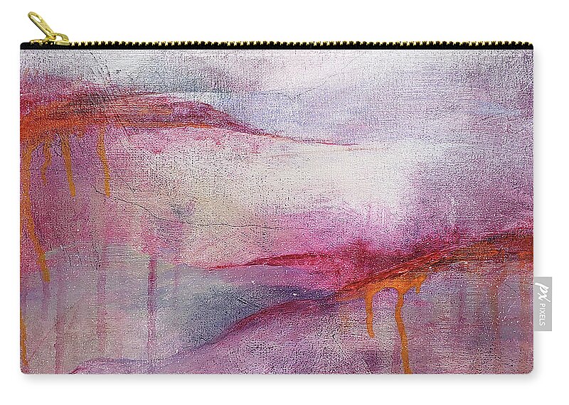 Red Zip Pouch featuring the painting CLIMATE CHANGE III Abstract Landscape Sunset in Red Pink Purple Orange Gray by Lynnie Lang