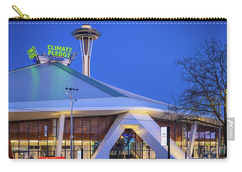 America Zip Pouch featuring the photograph Climate Pledge Arena at dusk by Inge Johnsson