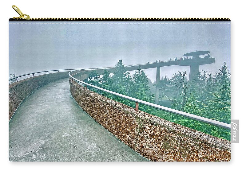 Clingman's Dome Zip Pouch featuring the photograph Clingman's Dome Tower in the clouds by Monika Salvan