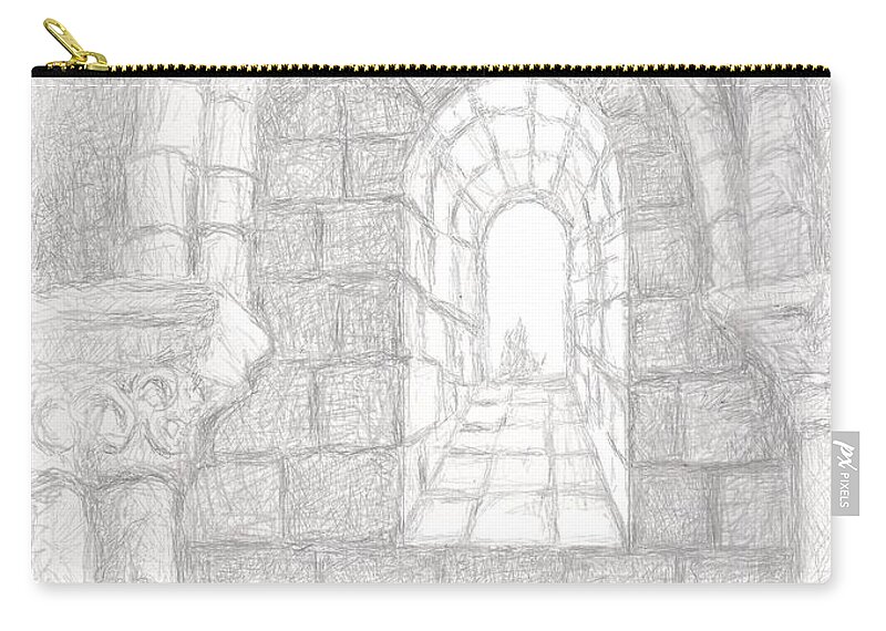 Cloisters Zip Pouch featuring the digital art Cloister Chapter House by Steve Breslow