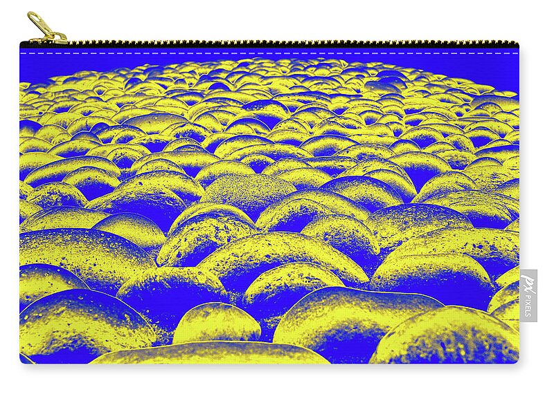 Abstract Zip Pouch featuring the digital art Close Up To A Rock Wall, Yellow And Dark Blue by David Desautel