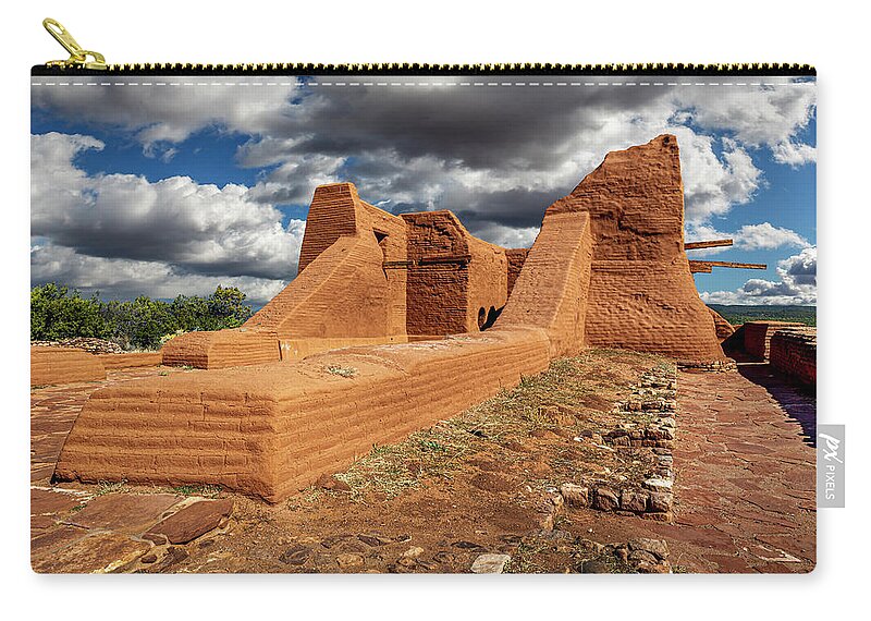 Pecos Zip Pouch featuring the photograph Close View Of The Pecos Church Ruin by Endre Balogh