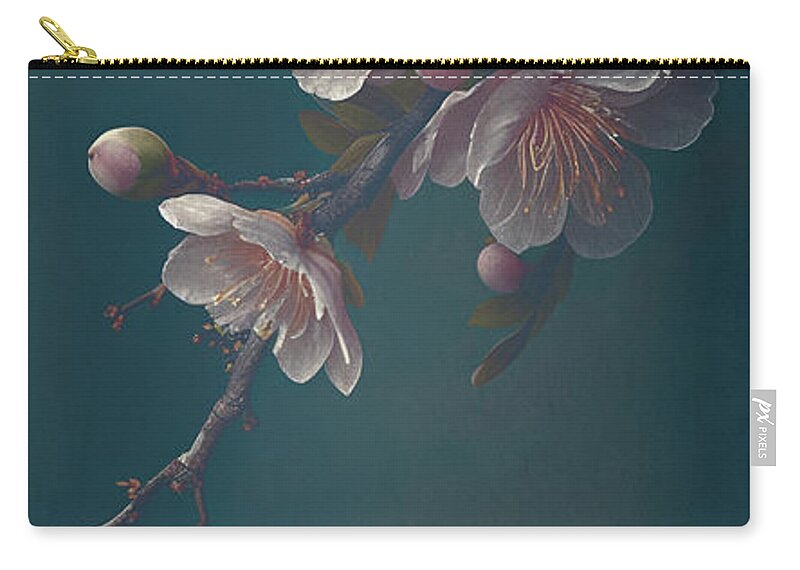 Blossom Zip Pouch featuring the photograph Closeup of spring pastel blooming flower in orchard. Macro cherr by Jelena Jovanovic