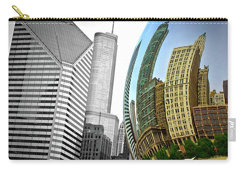 Chicago Cloud Gate Color B&w Zip Pouch featuring the photograph Cloud Gate - Chicago by David Morehead