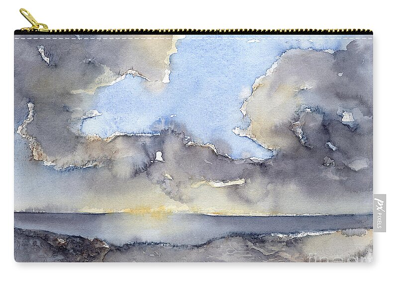 Watercolor Zip Pouch featuring the painting Clouds over the sea 3 by Adriana Mueller
