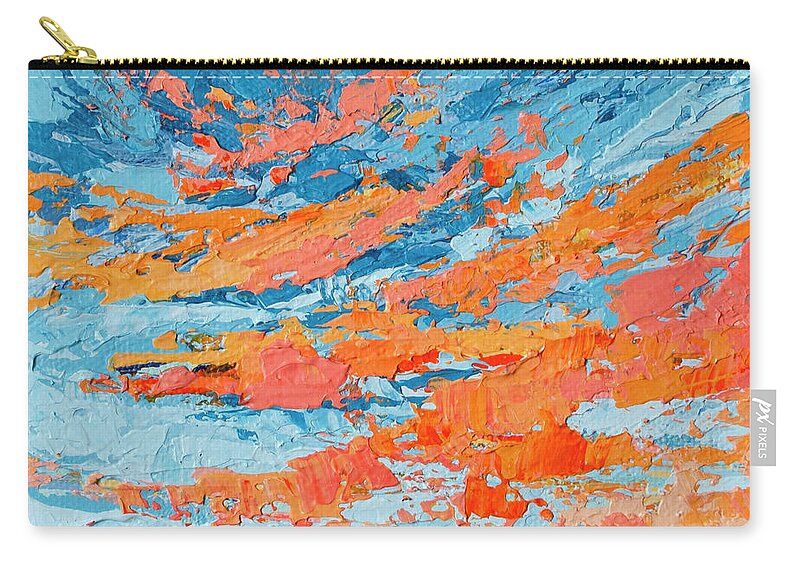 Sky Painting Zip Pouch featuring the painting Cloudscape Orange Sunset Over and Open Field by Patricia Awapara