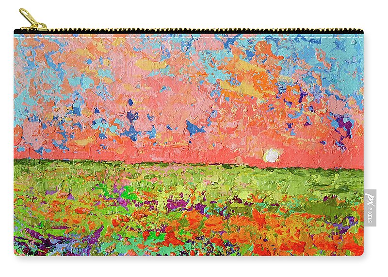 Bed Of Blooms Zip Pouch featuring the painting Cloudscape Vanilla Sunset on a Bed of Blooms Painting by Patricia Awapara