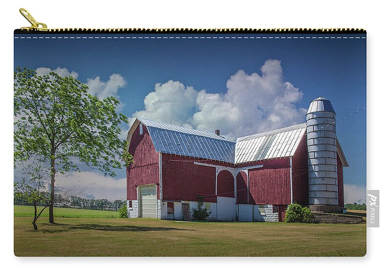 Art Zip Pouch featuring the photograph Cloudy Blue Sky with Red Barn in West Michigan by Randall Nyhof