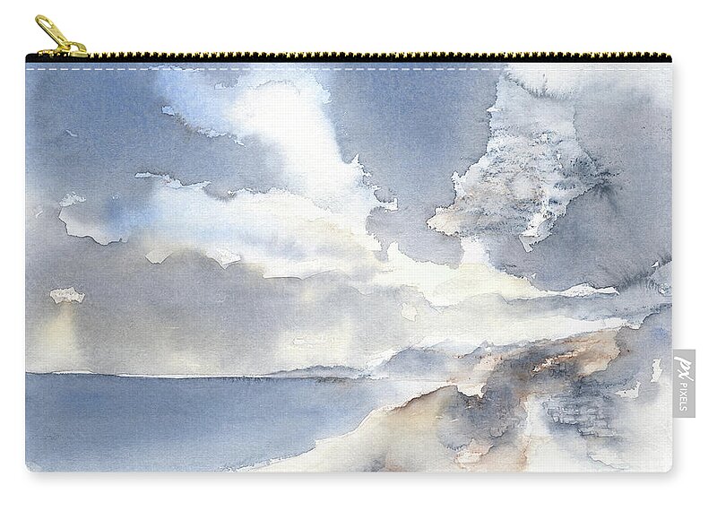 Seascape Zip Pouch featuring the painting Cloudy sky and the Mediterranean Sea by Adriana Mueller