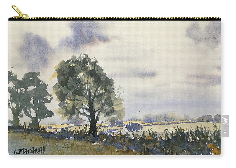 Watercolour Zip Pouch featuring the painting Cloudy Sky over the Wolds by Glenn Marshall