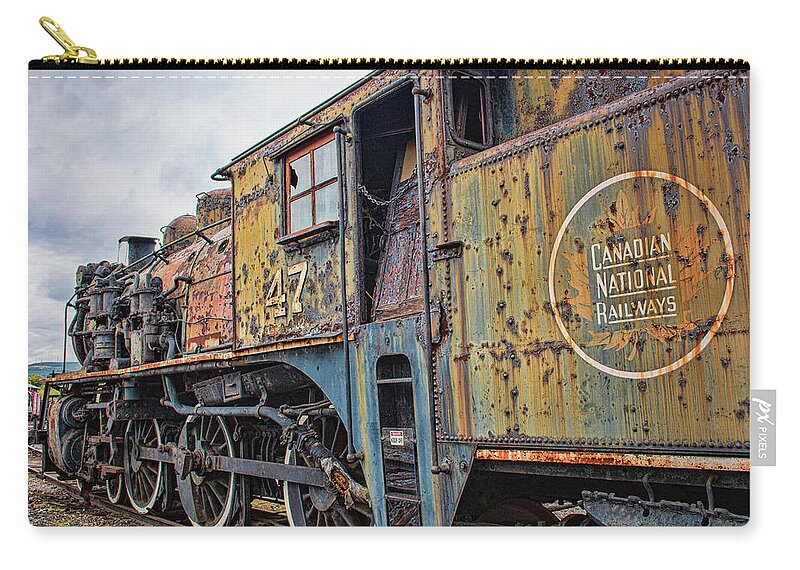 Train Zip Pouch featuring the photograph CN 47 Locomotive at Steamtown by Kristia Adams