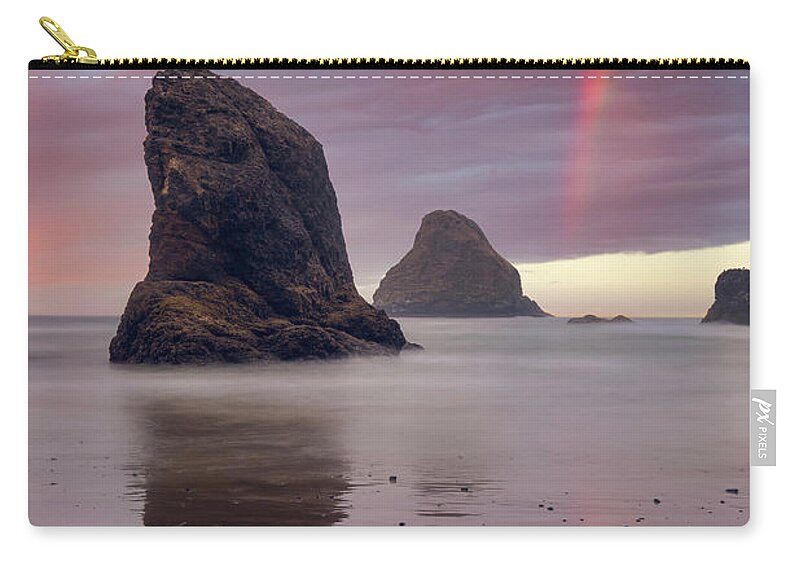 Oregon Coast Carry-all Pouch featuring the digital art Coastal Rainbow by Michael Rauwolf