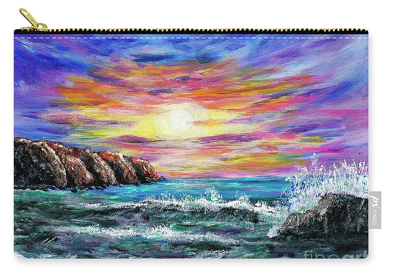 Timothy Hacker Zip Pouch featuring the painting Coastal Sunset by Timothy Hacker